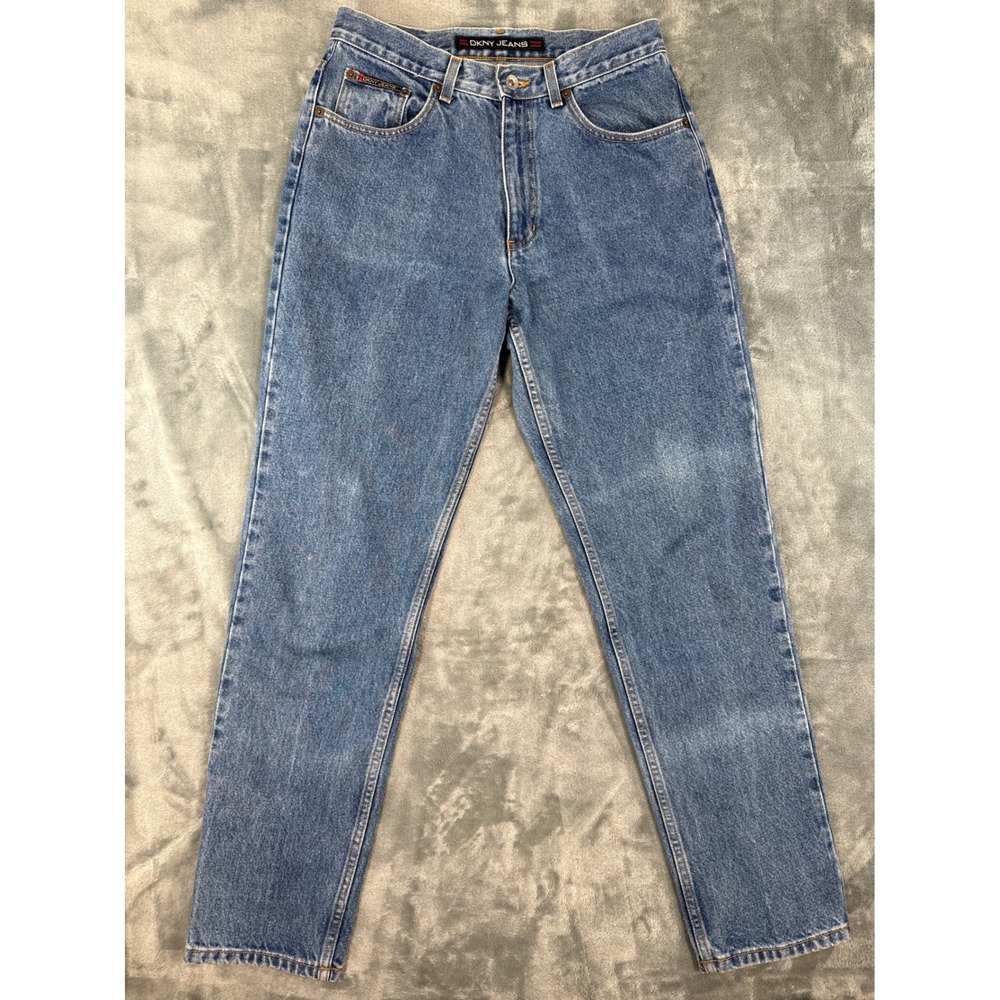 DKNY Jeans Vintage High Rise Straight Leg‎ Medium Wash Denim Blue Y2K Grunge, 12